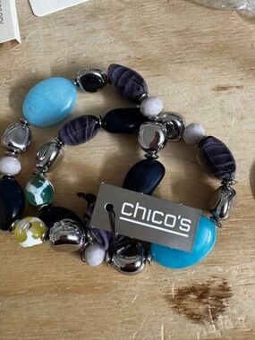 jocelyn Turquoise, Purple & Navy Beaded Stretch Bracelet